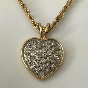 VINTAGE PARK LANE RHINESTONE HEART PENDANT NECKLACE
